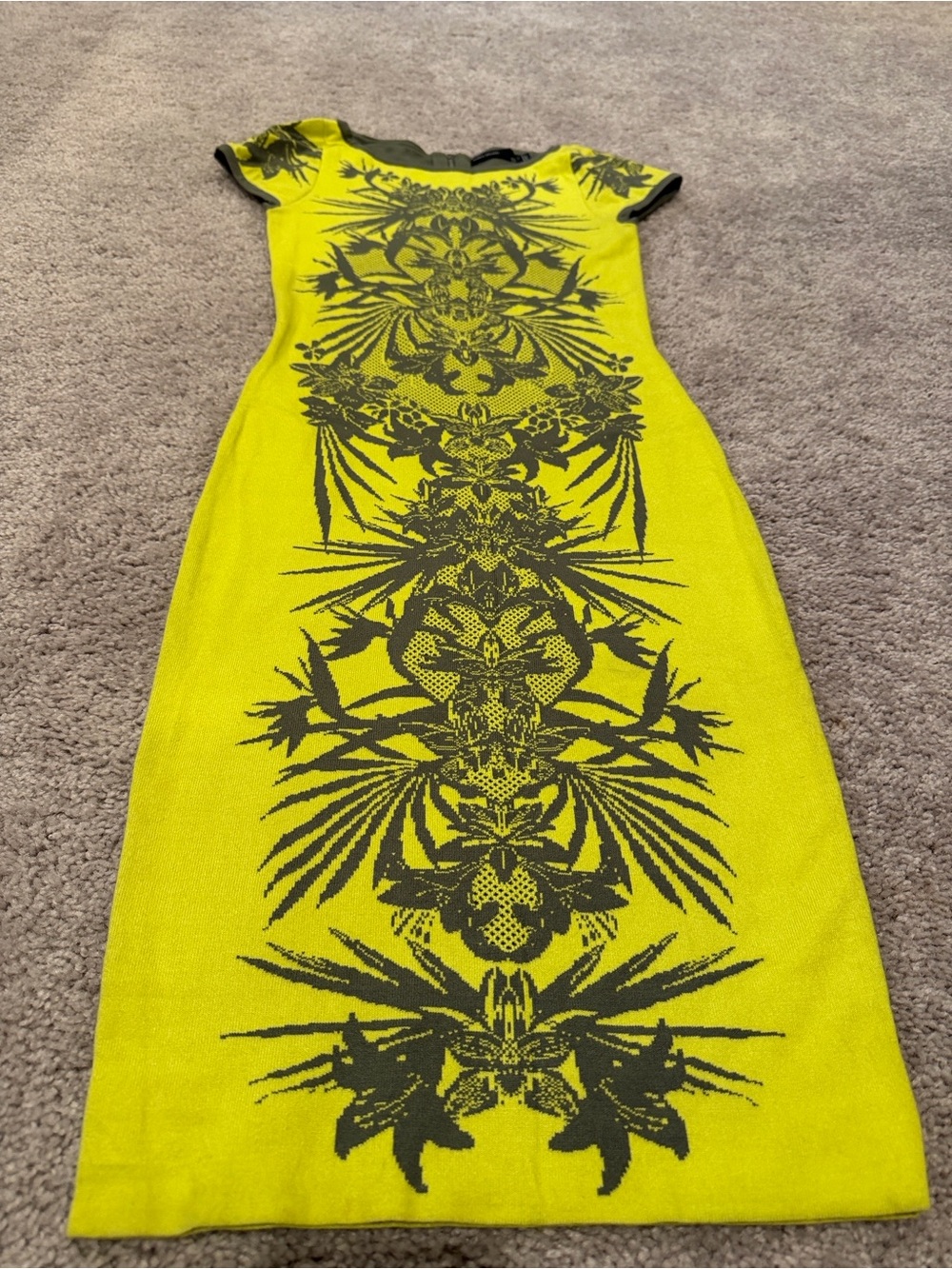 Karen Millen Yellow Midi Dress with Greyish Floral Motif